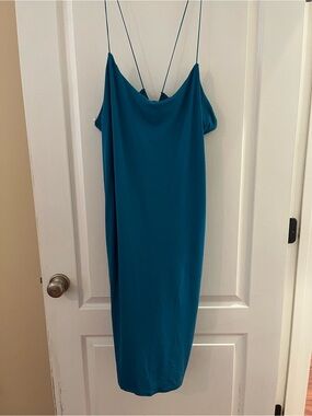Fashion Nova Teal Midi Slip Dress with Spaghetti Straps